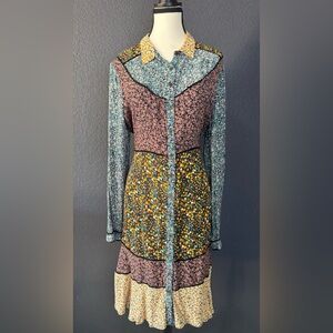 Maeve by Anthropologie Teya Patchwork Long Sleeve Dress | Size 14